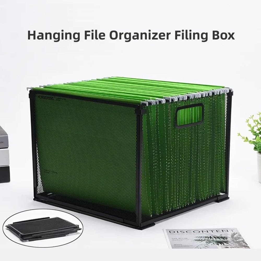 File Cabinet - กล่องเก็บเอกสารแบบแขวนโลหะตาข่าย ไม่รวมแฟ้ม กล่องเก็บของแบบพับได้ สีดำ กล่องเก็บเอกสารสำนักงานแบบถอดประกอบได้