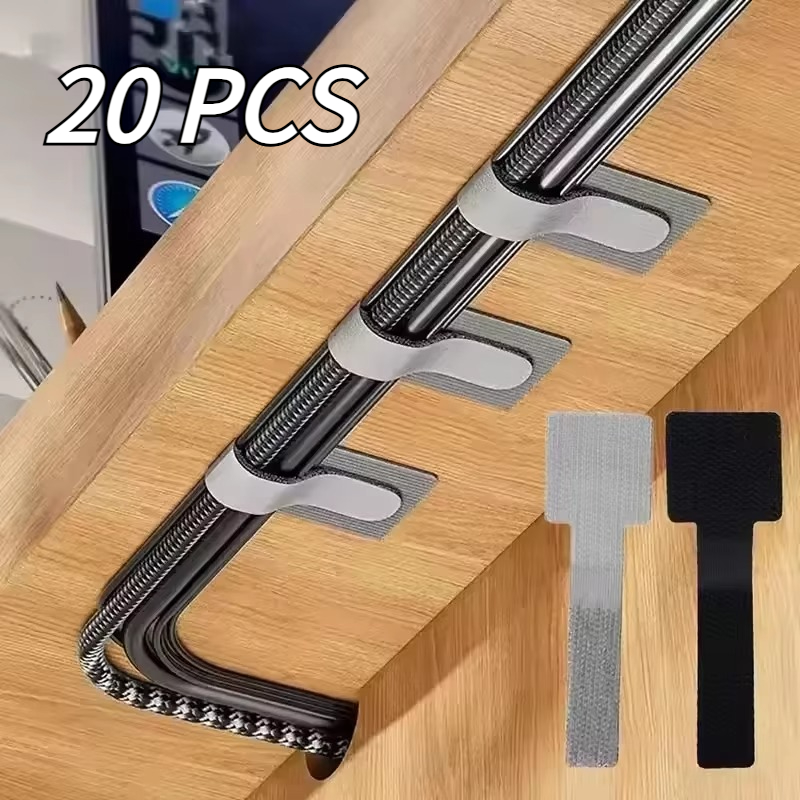 Desk Organizer - สายรัดเคเบิลแบบใช้ซ้ำได้ อุปกรณ์จัดระเบียบสายไฟแบบใหม่ ที่ยึดสายไฟและสายเคเบิล สายรัดจัดระเบียบสายไฟแบบปรับได้ ติดด้วยตัวเอง สำหรับจัดการสายไฟบนโต๊ะทำงาน