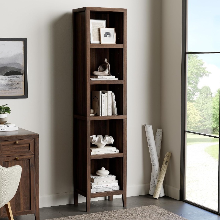 Bookshelf - ชั้นวางหนังสือทรงสูงและแคบ ขนาด 71 นิ้ว ชั้นวางหนังสือแบบ 5