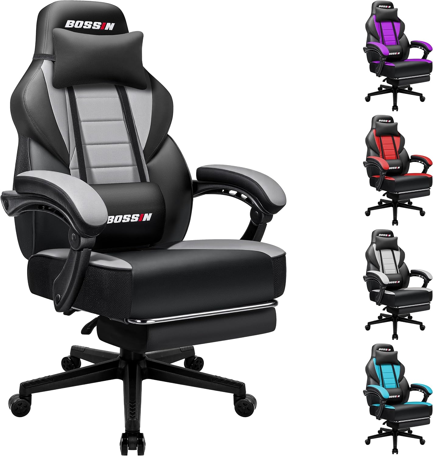 Office Chair Cushion - เก้าอี้เกมมิ่งพร้อมฟังก์ชันนวด, ออกแบบตามหลักสรีรศาสตร์ แข็งแรงทนทาน พร้อมที่พักเท้าและที่รองรับหลังส่วนล่าง, เก้าอี้สำนักงานพนักพิงสูง เบาะขนาดใหญ่,
