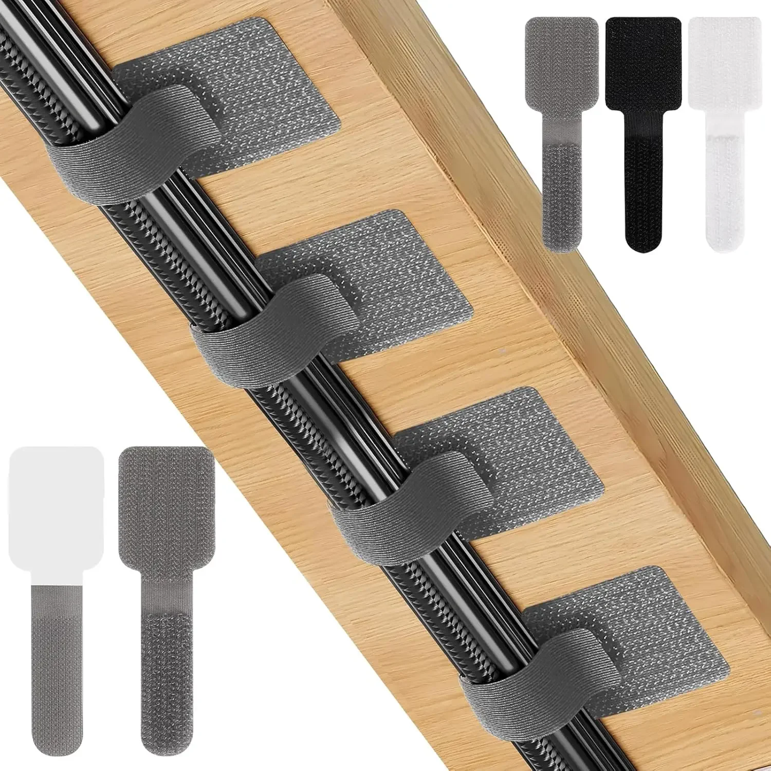 Desk Organizer - สายรัดเคเบิลแบบใช้ซ้ำได้รุ่นใหม่ สายรัดตีนตุ๊กแก สายรัดสายไฟแบบมีกาวในตัว ที่จัดเก็บสายไฟแบบปรับได้ อุปกรณ์จัดระเบียบสายไฟบนโต๊ะทำงาน