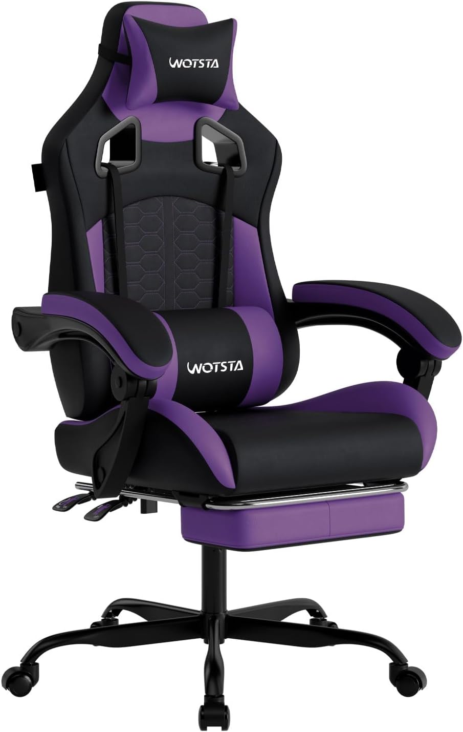 Office Chair - เก้าอี้เกมมิ่งพร้อมฟังก์ชันนวด, เก้าอี้เกมมิ่งสำหรับพีซีที่ออกแบบตามหลักสรีรศาสตร์ พร้อมที่พักเท้า, ที่รองศีรษะและส่วนหลังที่นุ่มสบาย, เก้าอี้เกมมิ่งพนักพิงสูง หุ้มด้วยหนังพีวีซี,
