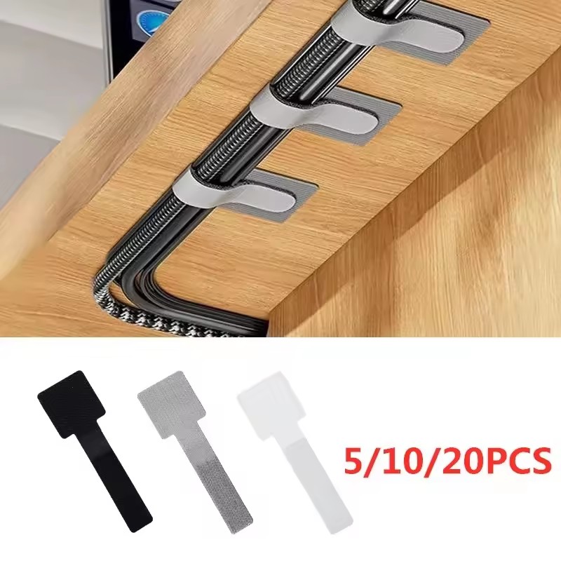 Desk Organizer - สายรัดสายไฟแบบใช้ซ้ำได้รุ่นใหม่ สายรัดแบบมีกาวในตัว ที่ยึดสายไฟ ปรับได้ จัดเก็บสายไฟ จัดระเบียบโต๊ะทำงาน